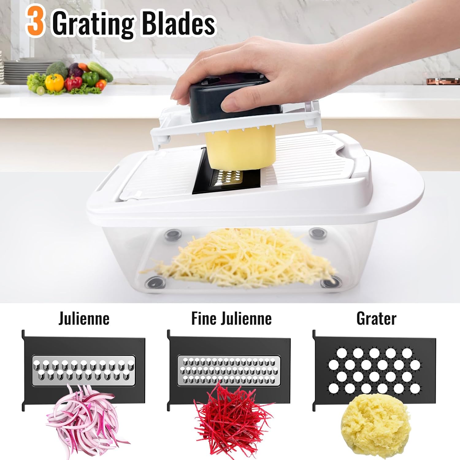 8 Blade All-in-1 Vegetable Chopper Mandoline Slicer with Container, Fo
