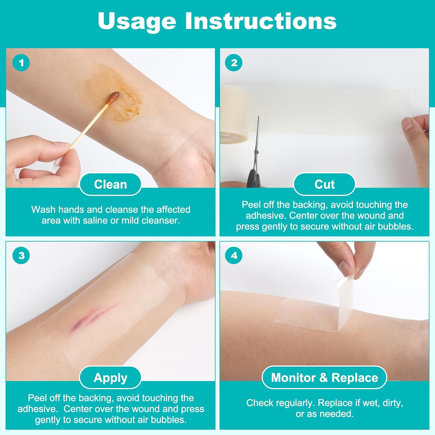 Hydrocolloid Roll for Wound Care, Hydrocolloid Bandages with Self-Adhe