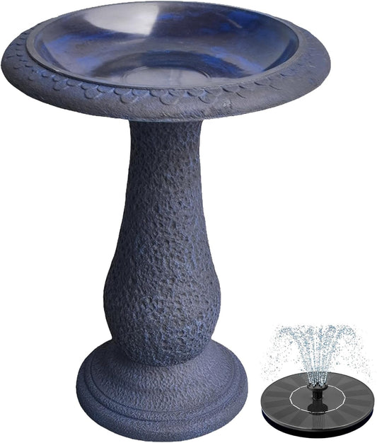 Pedestal Birdbath with Solar Fountain, Resin Stone Composite Outdoor G
