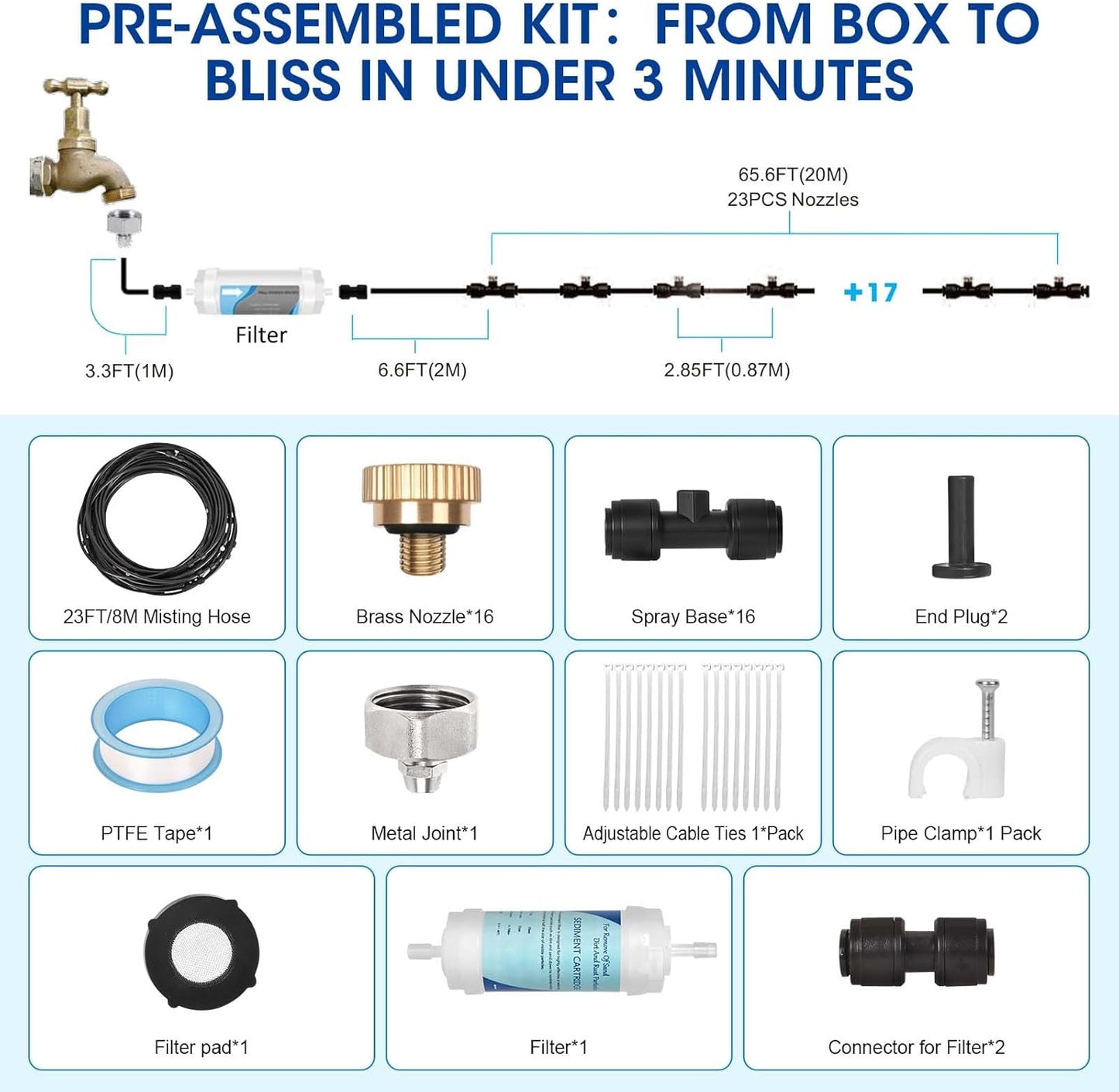 75FT Misters for Outside Patio – Outdoor Misting Cooling System with 2