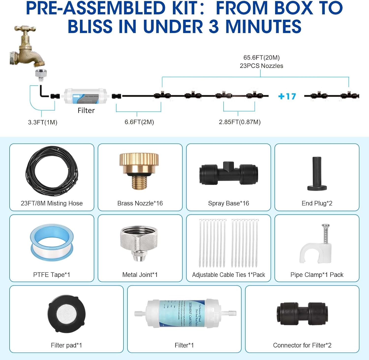 75FT Misters for Outside Patio – Outdoor Misting Cooling System with 2