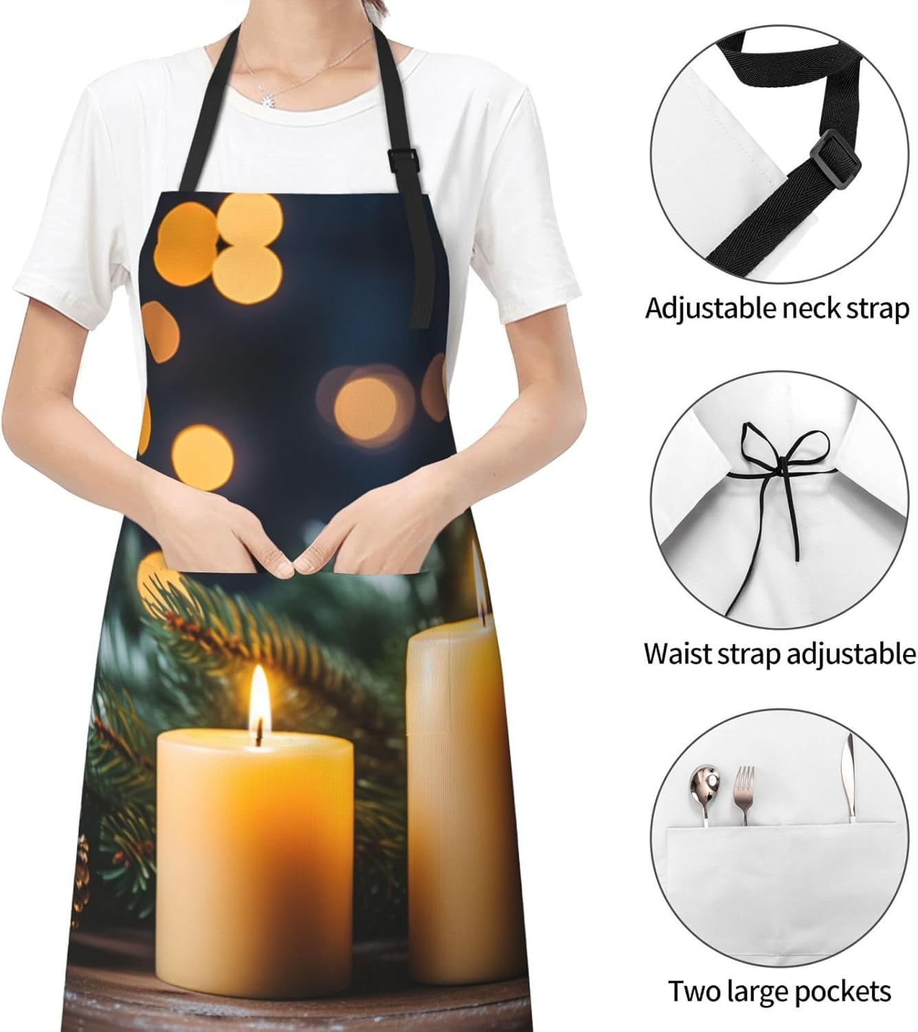 Christmas trees Candles print Waterproof apron with pocket adjustable cooking apron for adult kitchen bibs to bake