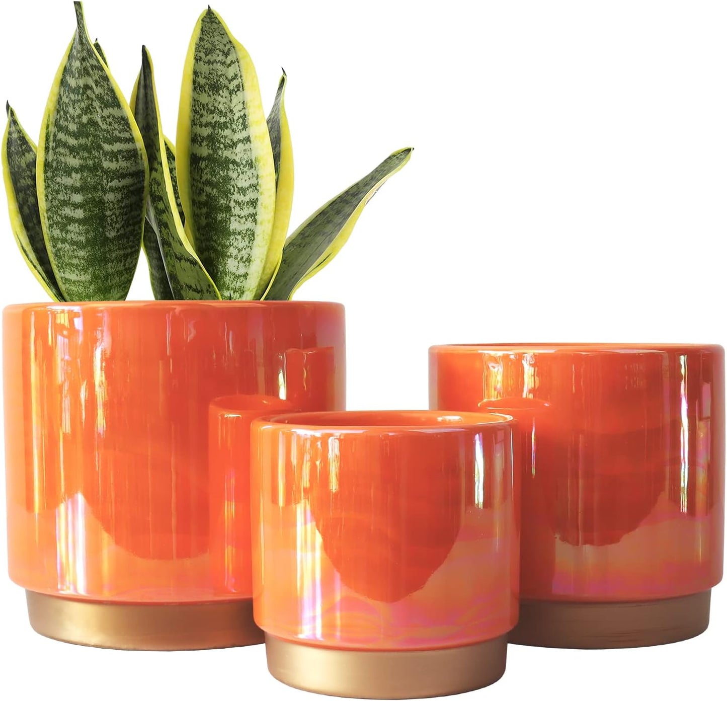 Gepege Ceramic Indoor Pots for Plants, Rainbow Pearl Glaze Planter wit
