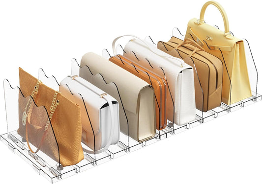 SPACEKEEPER Adjustable Shelf Divider for Closet, Clear Purse Organizer