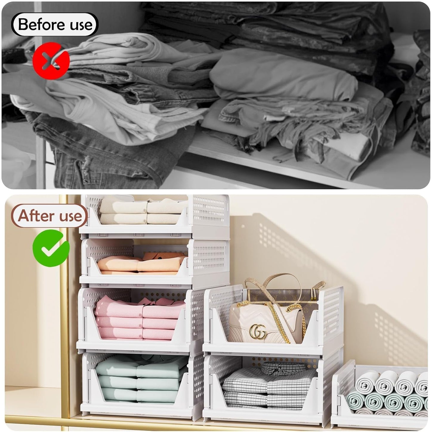 CTSNSLH 5 Pack Closet Organizers Storage Box, Closet Storage Stackable