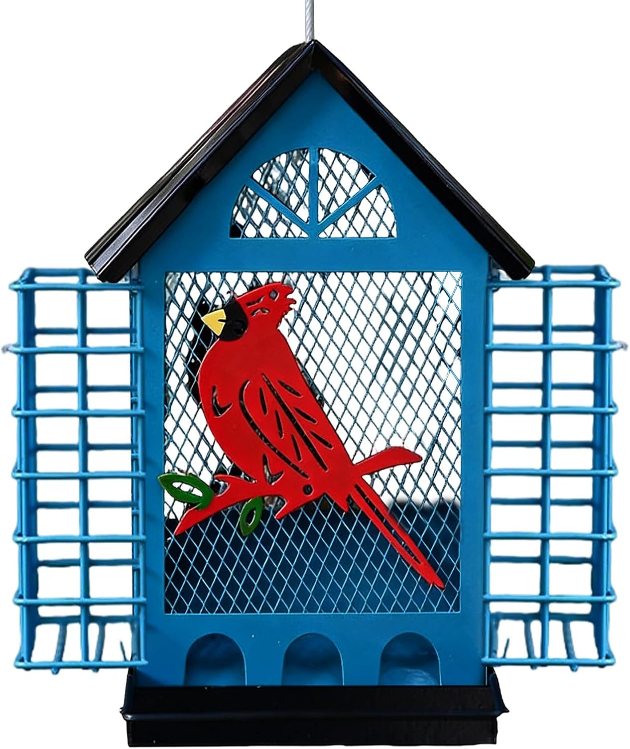 Squirrel Proof Feeder, 8.46x7.87x9.65 Inches, Metal, Double Suet Basket, Birdwatching, Backyard, Tree, Pole Mount, Finches, Heavy Duty Use