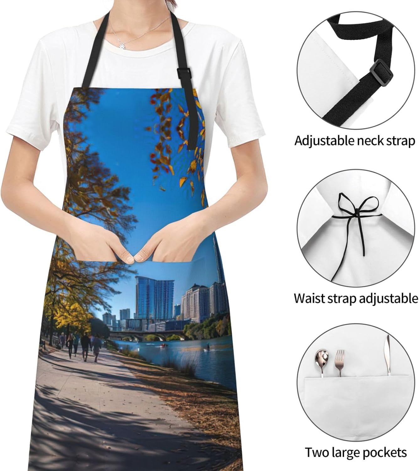 Austin Texas print Waterproof chef's apron with pocket apron for kitchen cooking baking barbecue and gardening