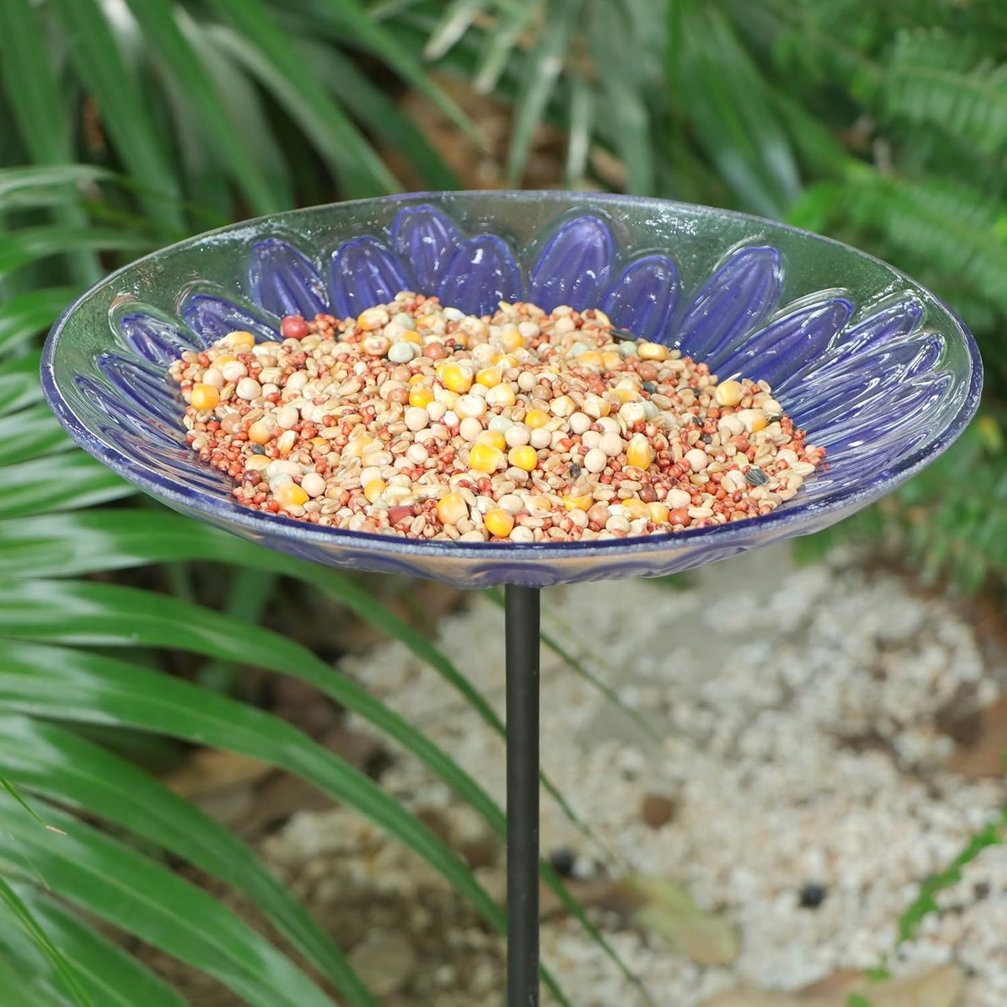 MUMTOP Bird Baths for Outdoors, Glass Bird Bath Stake, Purple Daisy Bi