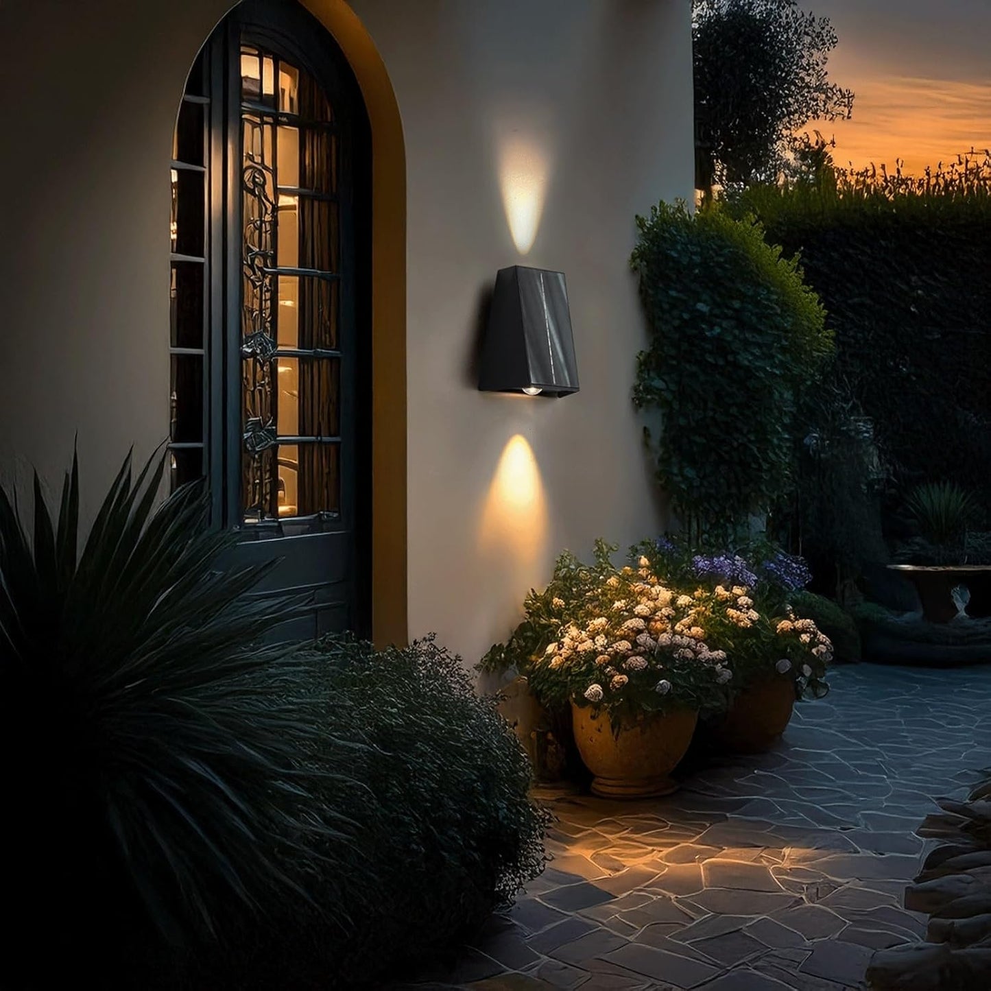 Outdoor Wall Sconce, Exterior Wall Light, Wall Lamp, Up Down Solar Motion Sensor Fixture for Garden Fence Patio Yard Garage Deck House Entryway Villa Facade Gate Driveway Cottage