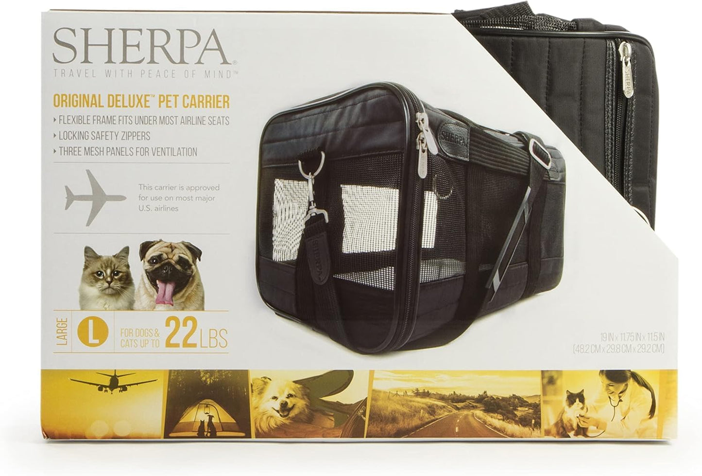 Sherpa Original Deluxe Travel Pet Carrier, Airline Approved - Black, L