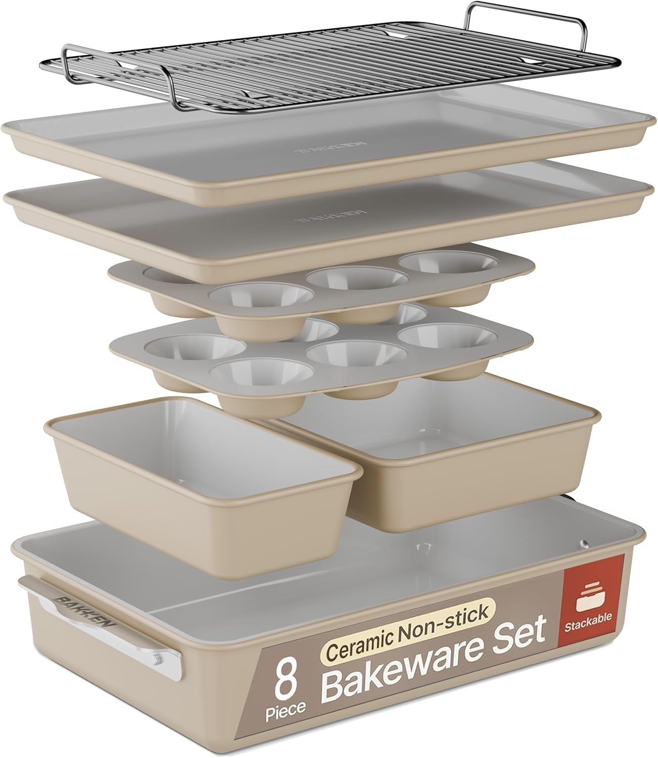Bakken 8-Piece Ceramic Coated Bakeware Sets, Nonstick Aluminized Steel