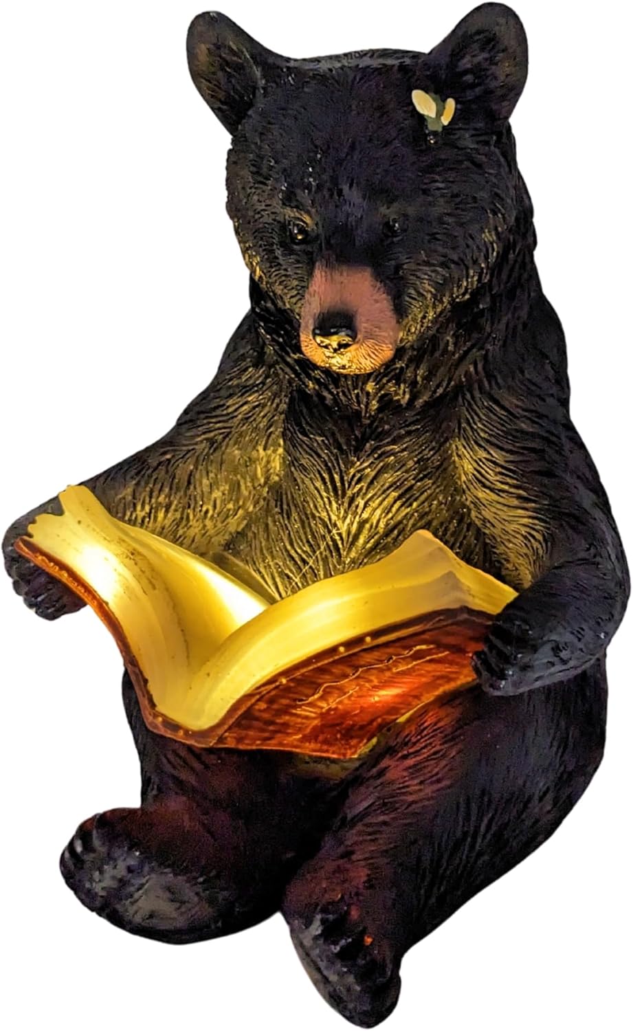 Black Bear Reading Solar Night Light – Rustic Wildlife Décor for Garden, Patio, Cabin, or Yard, Charming Bear with Glowing Book, Solar-Powered Decor Accent, Great Gift for Nature & Animal Lovers