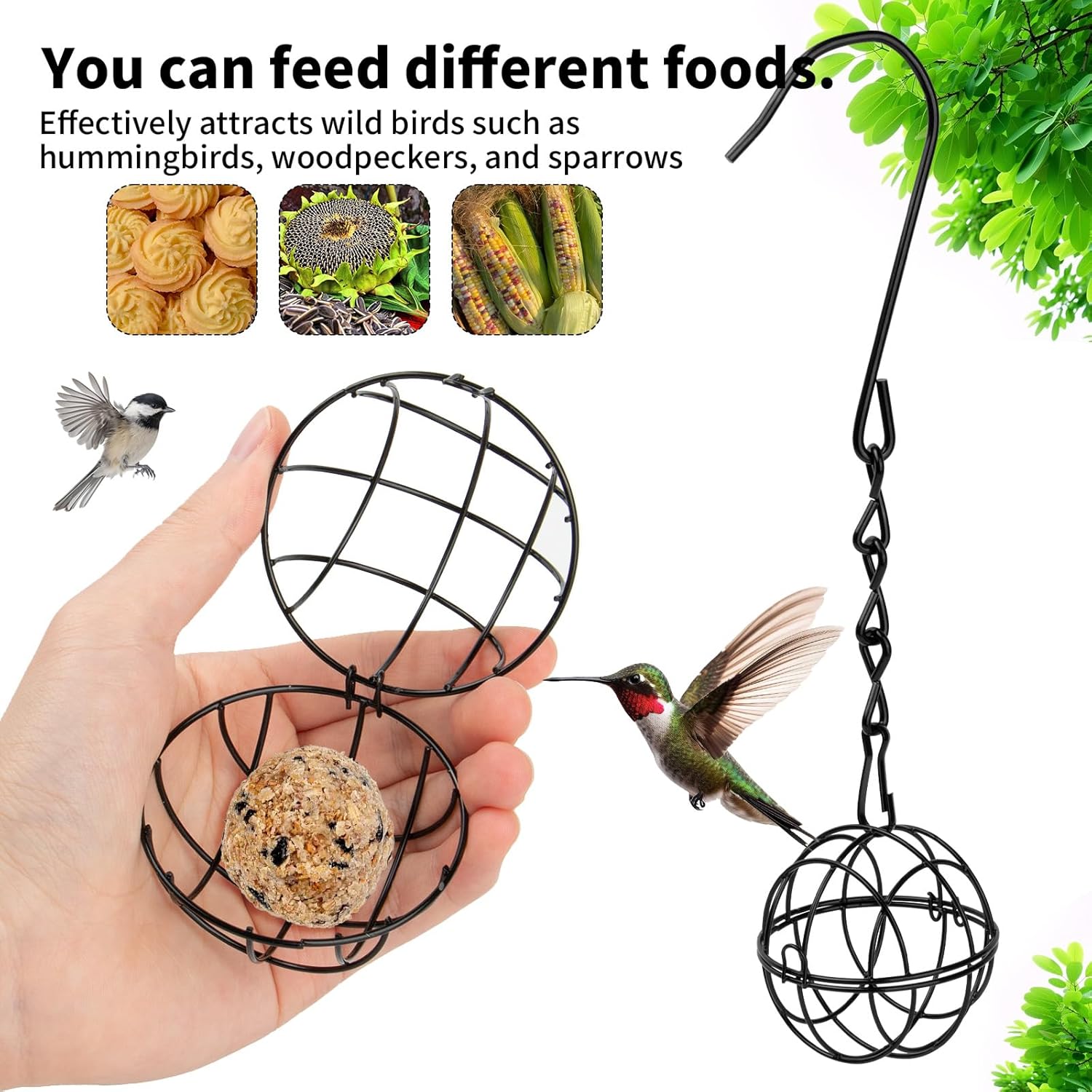 8 Pcs Black Metal Hummingbird Feeders - Squirrel Proof Round Suet Ball