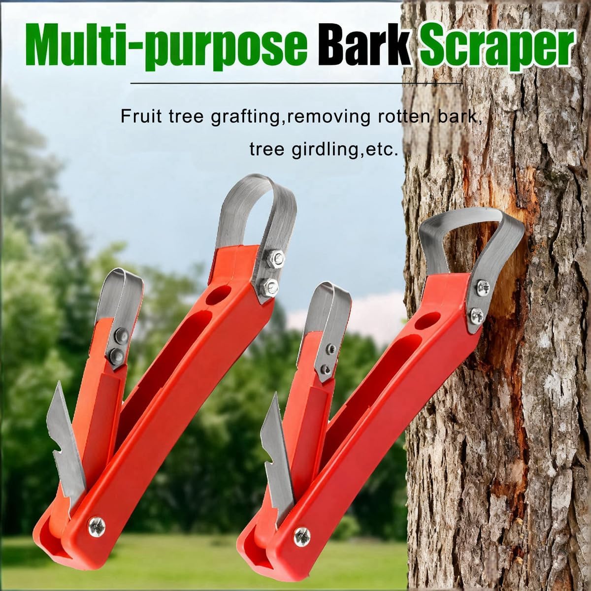 Multifunctional Bark Scraper Remover Set Heavy-Duty Steel with Grafting Knife Fruit Tree Ring Cutter Includes Gloves and Screwdriver for Gardening Tree Grafting Bark Peeling