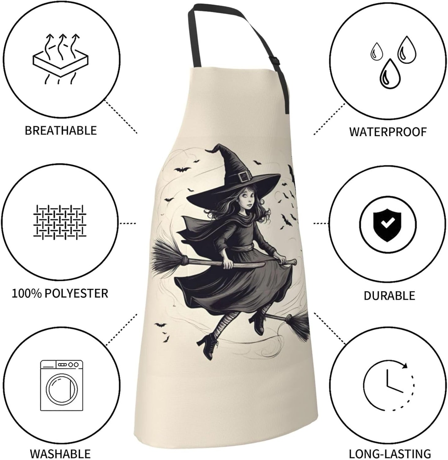 Halloween Witch Flying 1 print Waterproof chef's apron with pocket apron for kitchen cooking baking barbecue and gardening