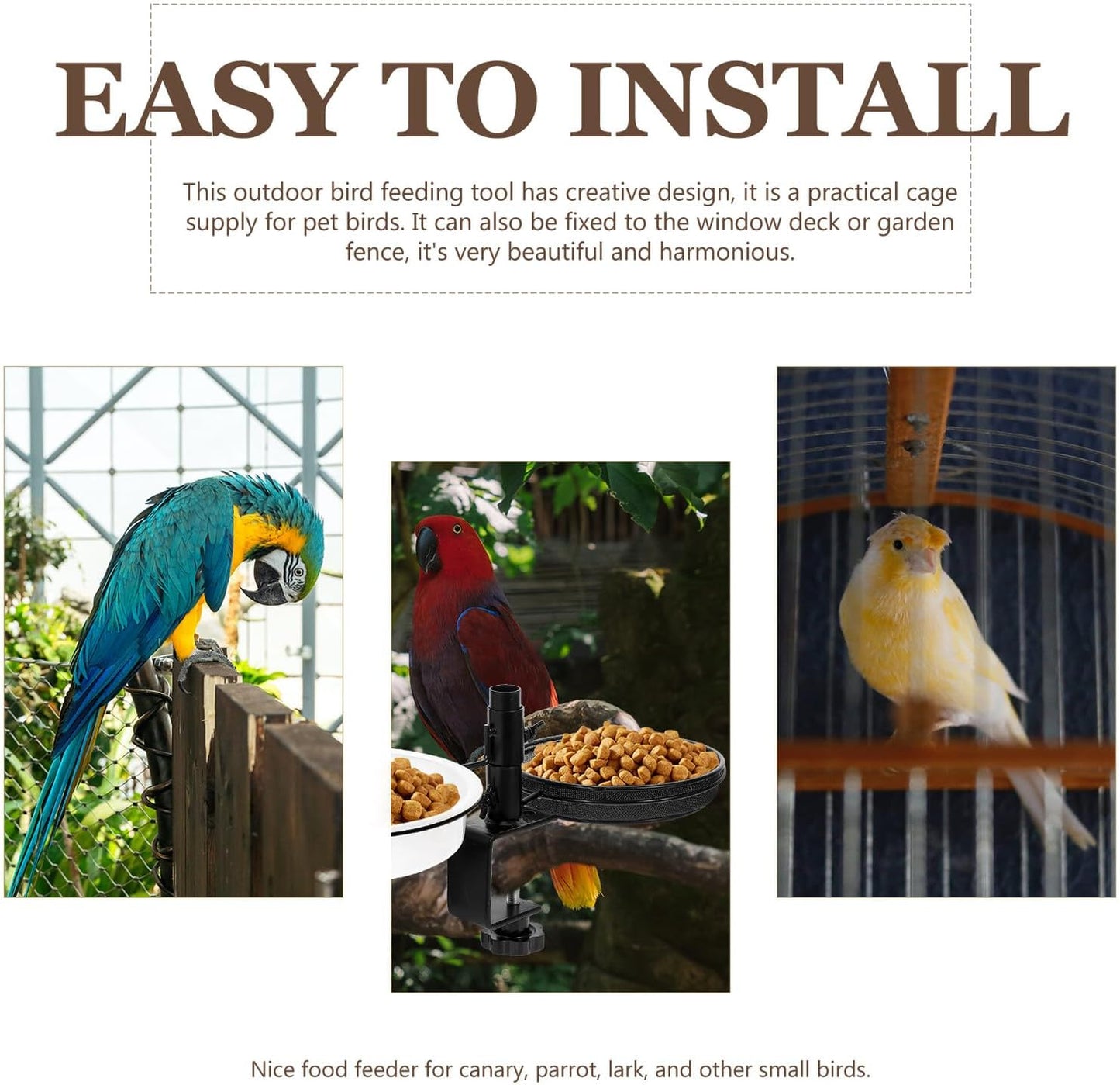 FAVOMOTO Multi-Function Metal Bird Feeder Stand with Washable Mesh Tray Garden and Balcony Deck Mount Bird Food and Water Holder