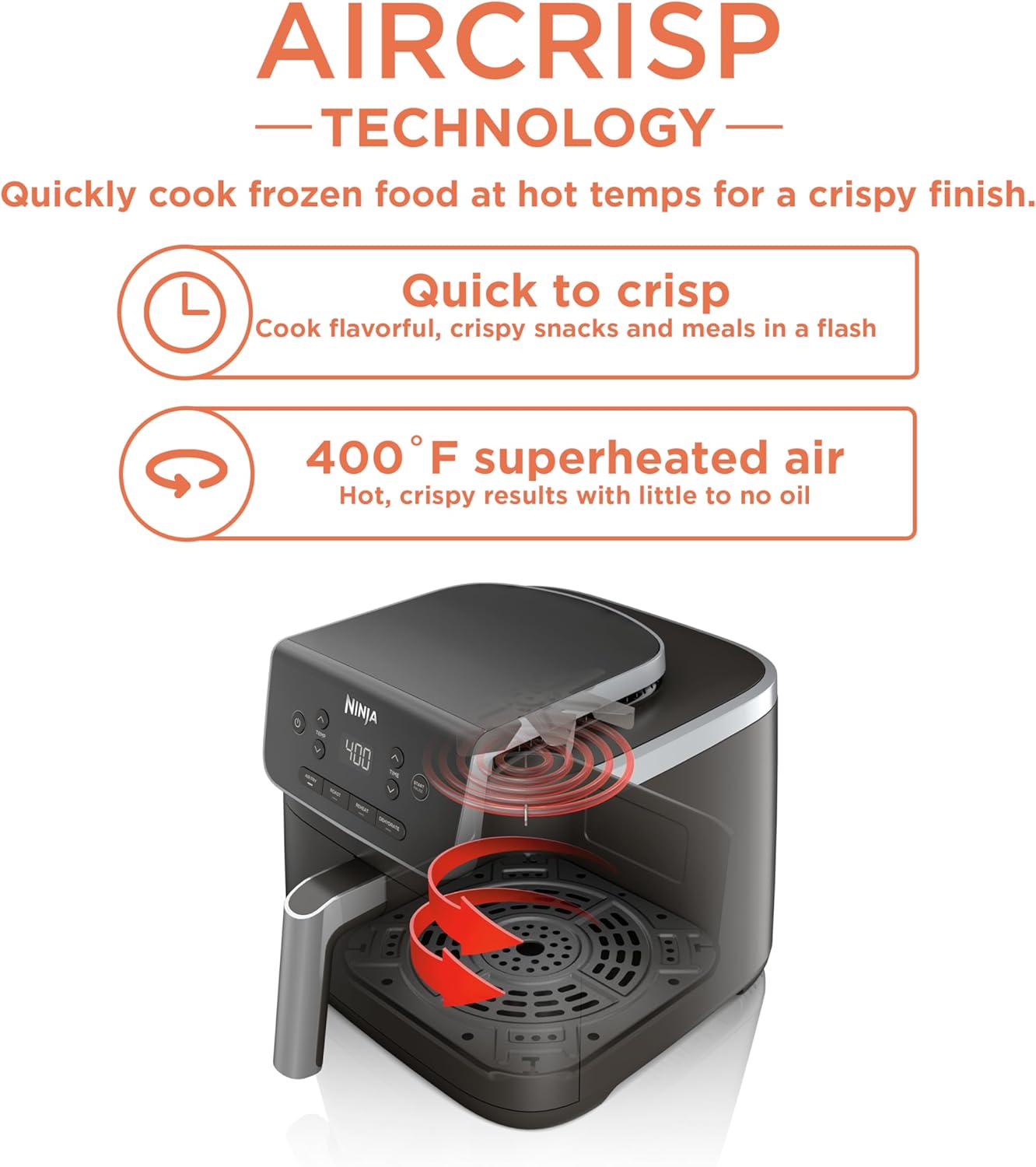 Ninja | Air Fryer | 4-in-1 Pro Air Fry, Roast, Reheat, Dehydrate | 5QT Capacity fits up to 4lbs of French Fries | 400F Max Temp | Nonstick Basket & Crisper Plate | 120V | Grey | AF141