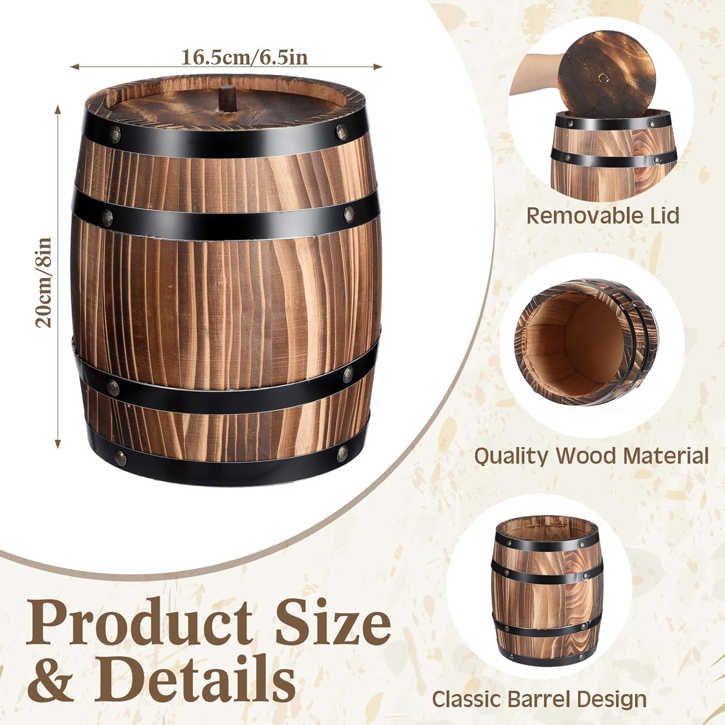 2 Pcs Wood Wine Barrel Vase Vintage Flower Vase Container Rustic Barrel Planter for Wedding Reception Table Decoration Home Indoor Outdoor Garden Kitchen Party (8 x 6.5 Inch)