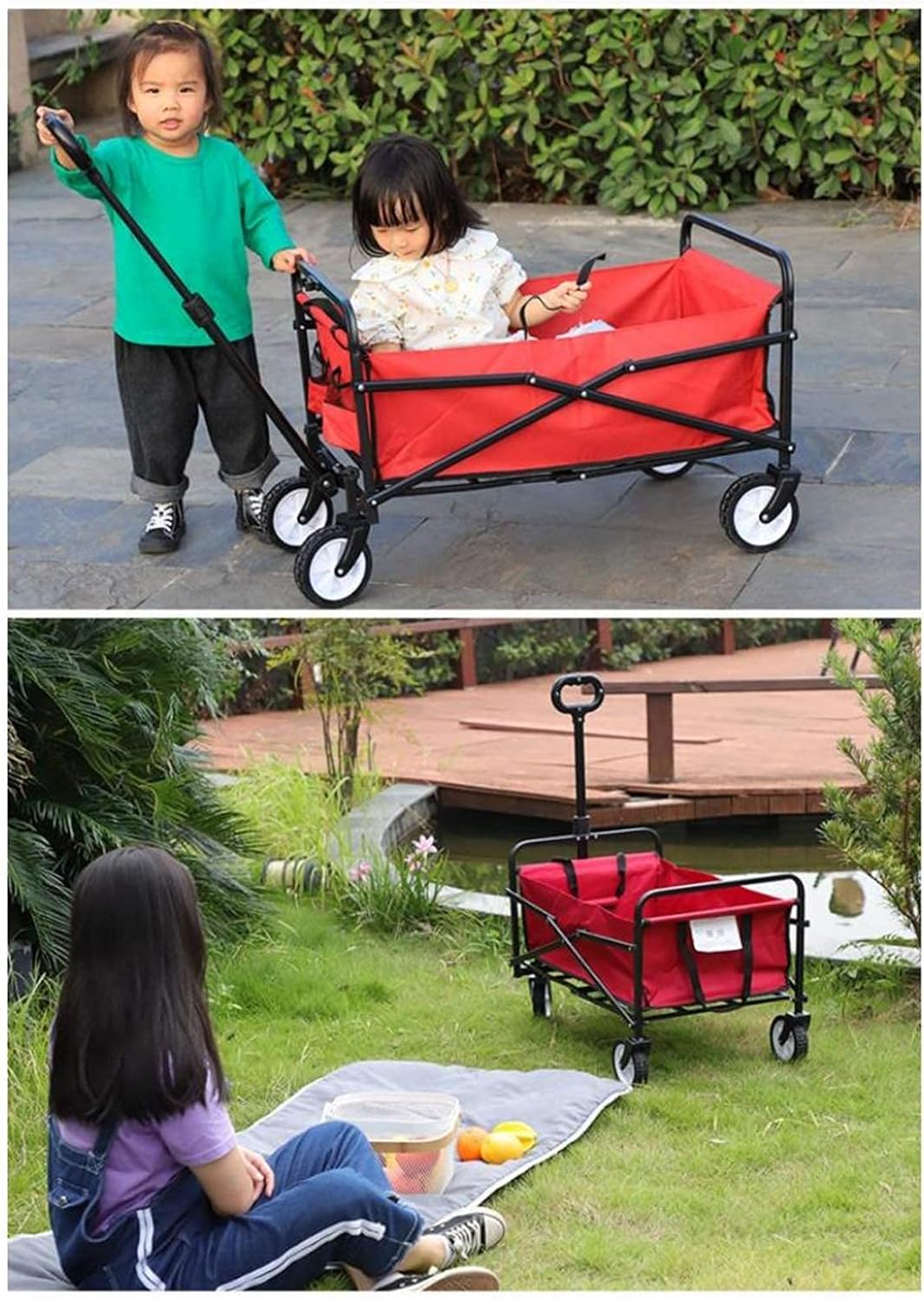 Garden Trolley Red Cart Wheelbarrow Garden Trolley Portable Beach Cart Foldable Shopping Cart Camping Grocery Cart Outdoor Work Cart Dimmable