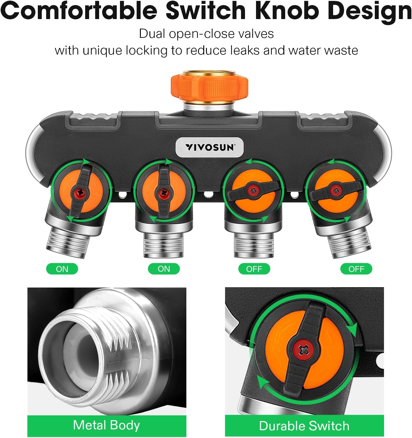 VIVOSUN Garden Hose Splitter 4 Way, Heavy Duty Water Hose Connector 3/