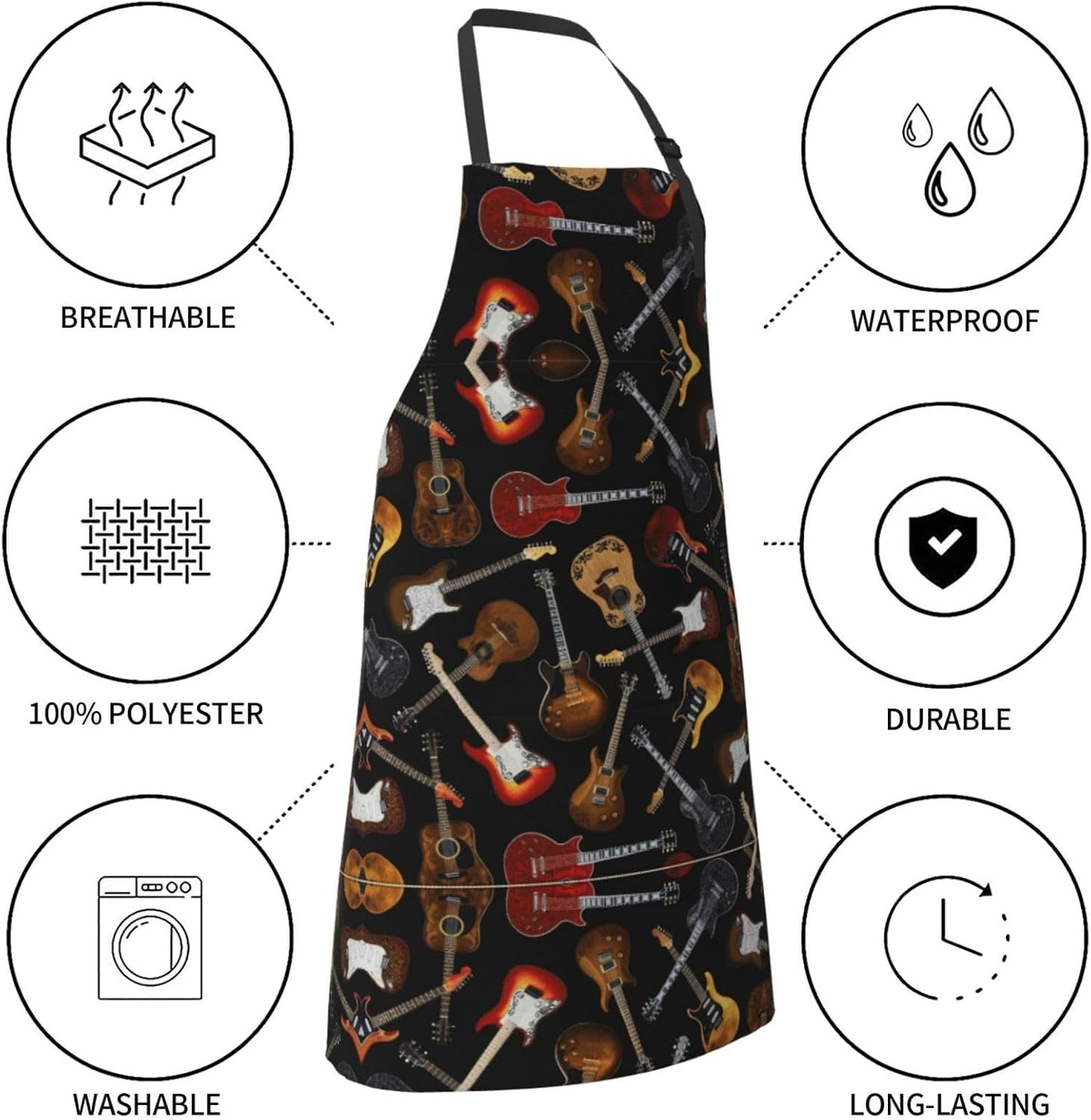 Guitars print Waterproof apron with pocket adjustable cooking apron fo