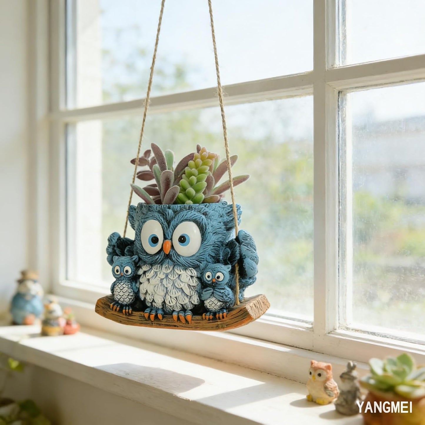 Owl Swing Hanging Planter, Planters for Indoor Plants, Cute Small Succulent Pots, Hanging Plant Holder for String of Pearls, Small Hanging Plant Holder for Garden, Patio, Balcony