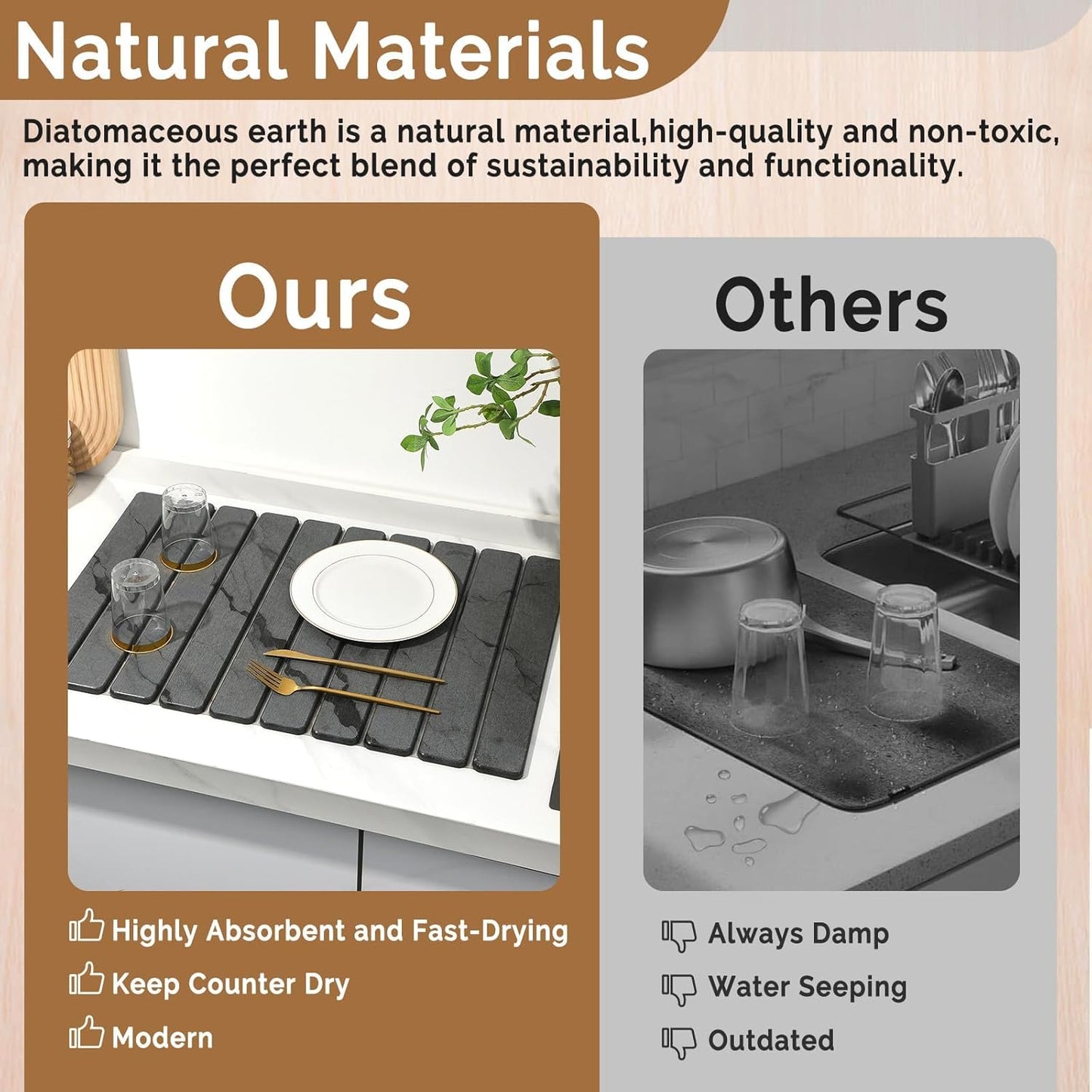 Large Stone Dish Drying Mat for Kitchen Counter, Quick Dry Stone Dishe