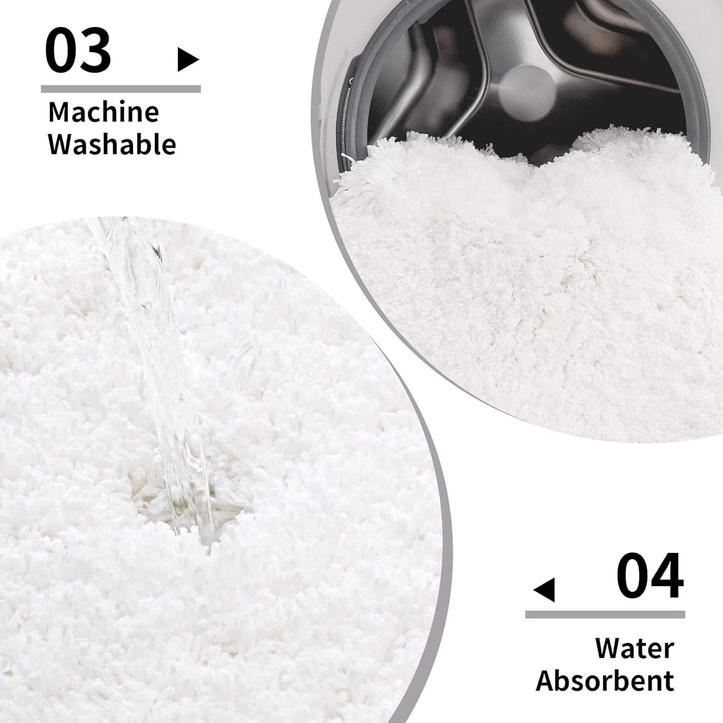 White Bathroom Rug 17x24 - Non-Slip Plush Small Bath Mat, Highly Absorbent & Ultra Soft Fluffy Floor Mat, Machine Washable for Shower and Tub