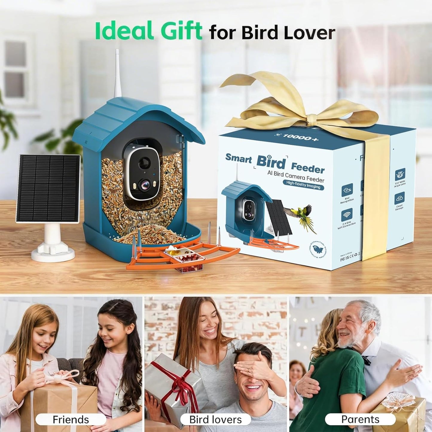 Bird Feeder with Camera, AI Bird Identification, Full HD Live Video, Solar Powered, 2.4Ghz WiFi, Instant Arrival Alerts