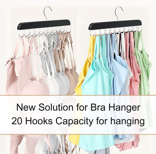 2 Pack Bra Hanger, Capacity Foldable Tank Top Hanger with 40 Hooks, Bra Hangers for Closet Organizer, Premium Wooden Space Saving Hangers Closet Organizers and Storage for Dorm & Apartment