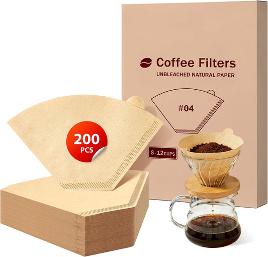 200 Count Coffee Filters #4, Disposable Cone Coffee Filters 8-12 Cup, 