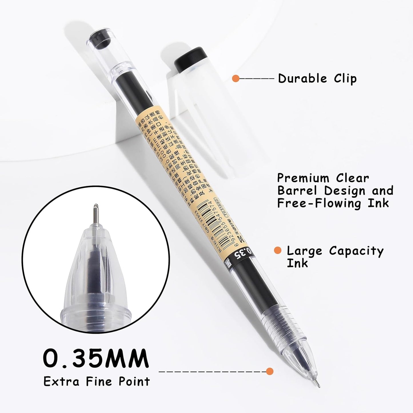 RIANCY Japanese Style Black Gel Ink Pens, 0.35mm Extra Fine Point, No 