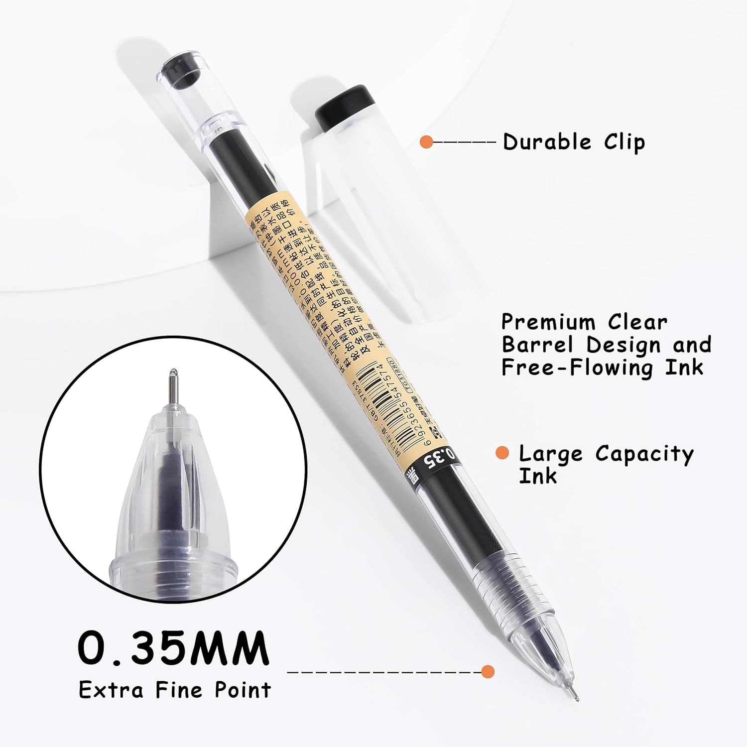 RIANCY Japanese Style Black Gel Ink Pens, 0.35mm Extra Fine Point, No 