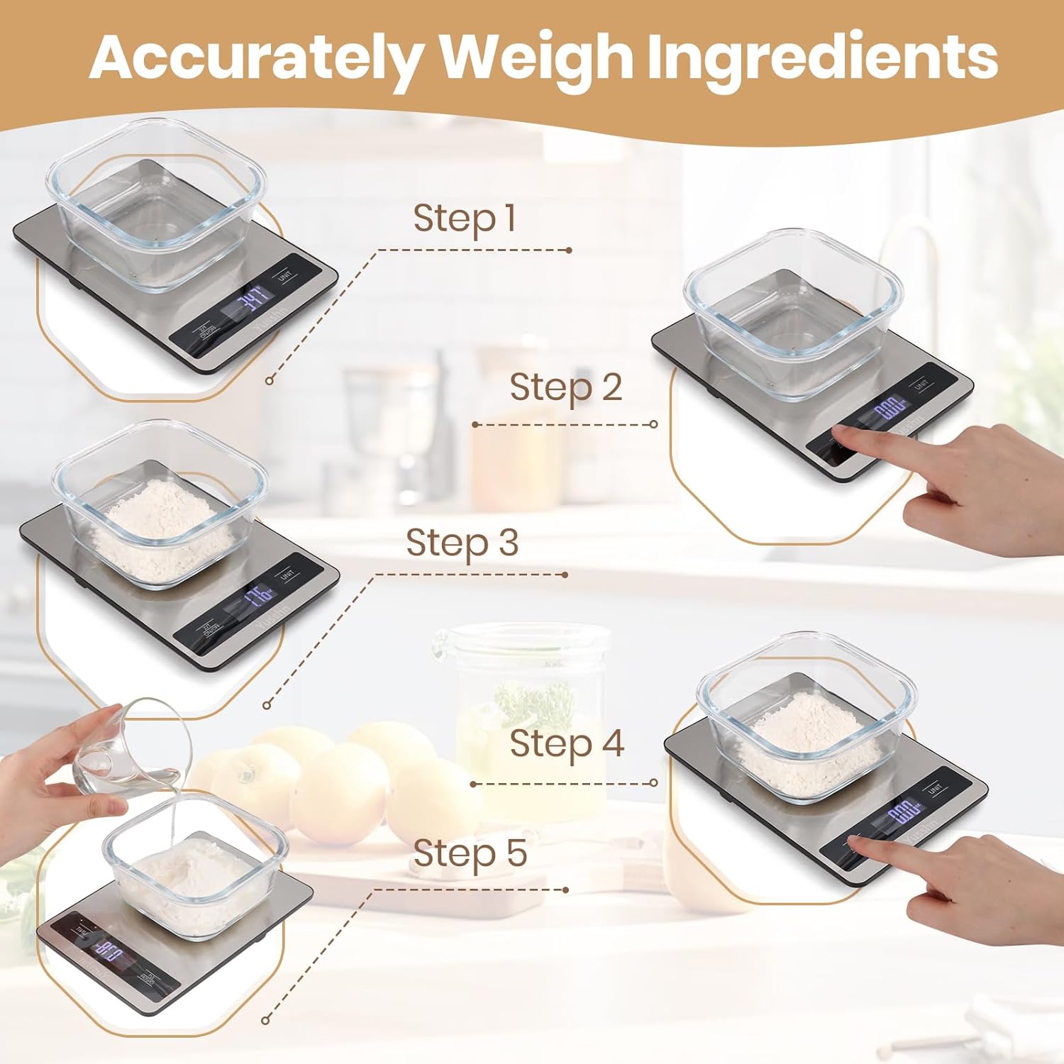 Food Scale, 11lb Kitchen Scale with 0.05oz/1g Precision, 6 Units Tare 