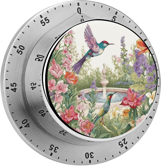 Garden with Birds and Flowers Timer Fashion Stainless Steel Magnetic T