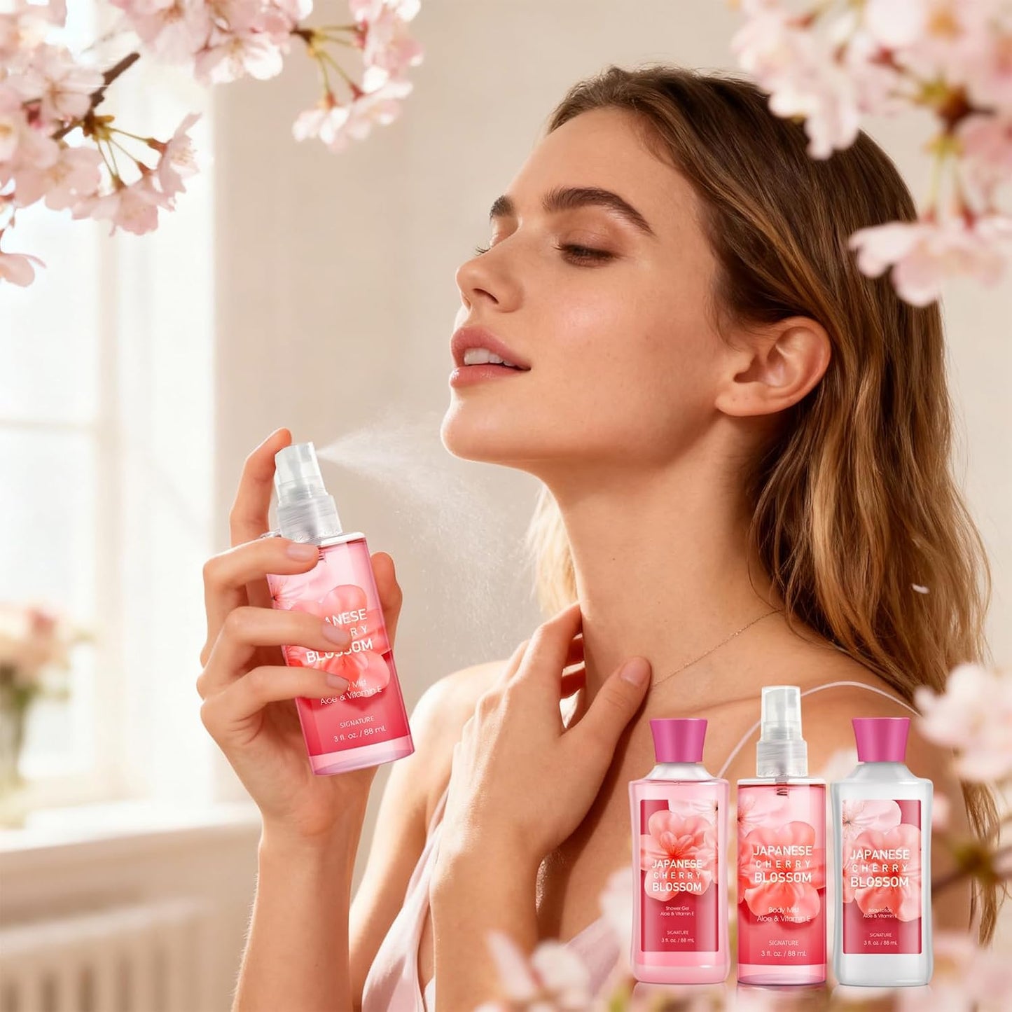 Bath Gift for Women and Girls, Japanese Cherry Blossom Spa Set With Na