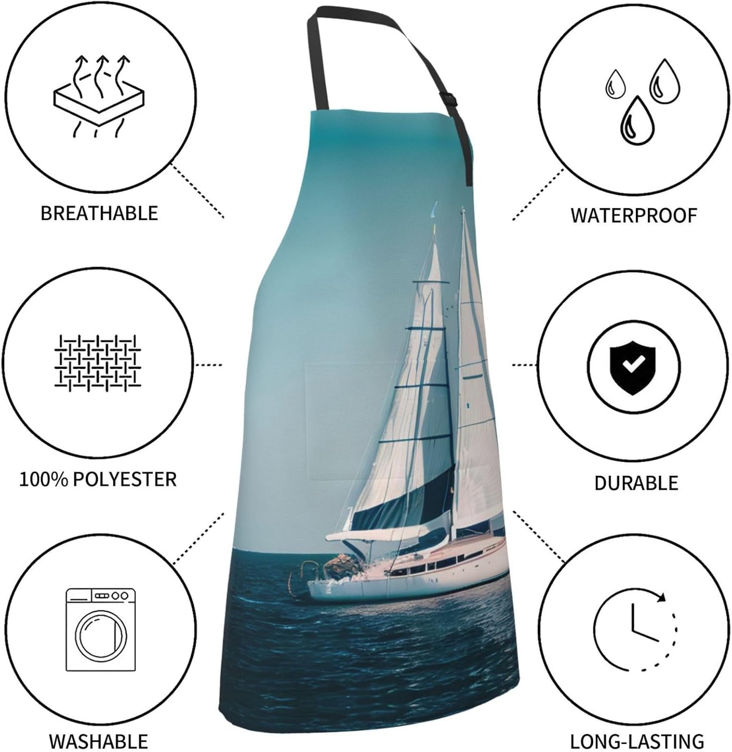 Sailboat Ship Landscape print Waterproof chef's apron with pocket apron for kitchen cooking baking barbecue and gardening