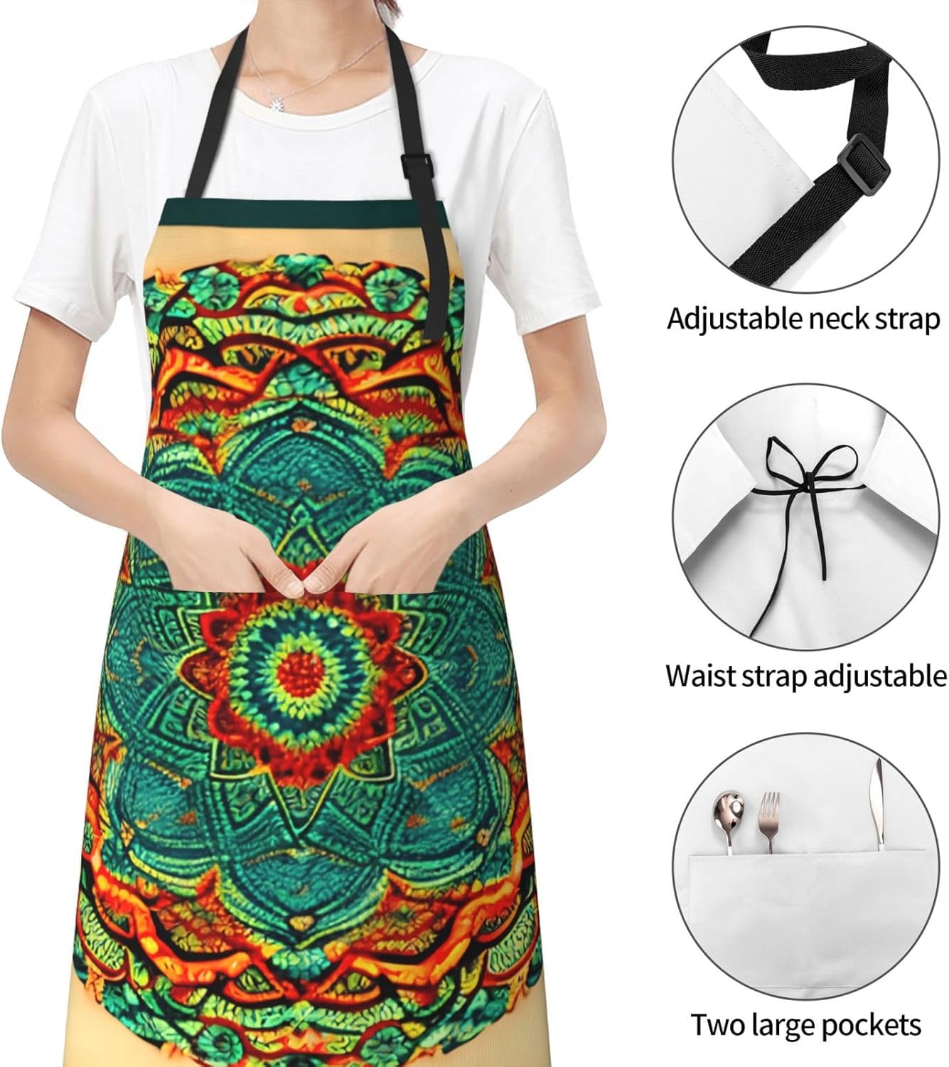 YANYU Mandala Print 28x33 In Kitchen Apron Stylish Chef Apron with Pockets for Cooking Baking Painting
