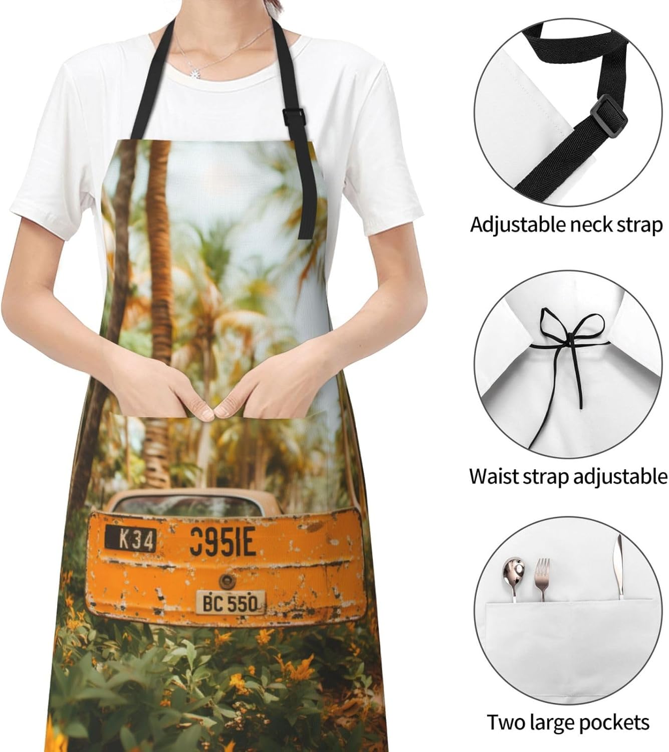 Old License Plate print Waterproof apron with pocket adjustable cooking apron for adult kitchen bibs to bake