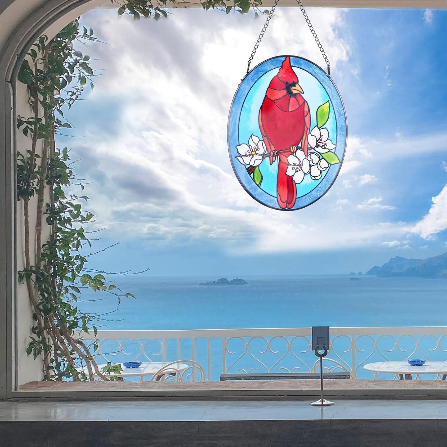 MUMTOP Stained Glass Window Hanging - 2 Pack Cardinal Suncatcher Hanging Ornaments Wall Art, Hand-Painted Glass Panel Home Decor for Grandma Gift Idea