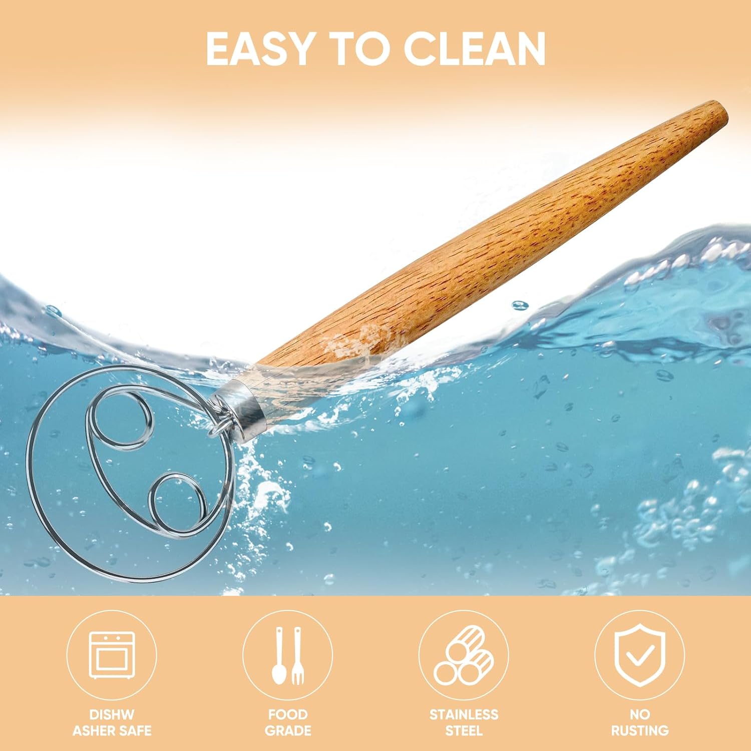 Maxjoy Danish Dough Whisk for Bread Sourdough Baking Mixing - Stainles