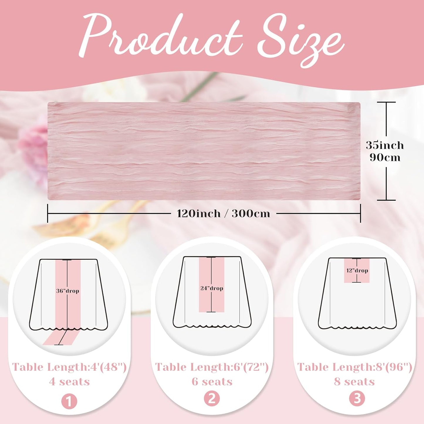 Pink Table Runner, 10 Ft Spring Table Runner, Gauze Rustic Cheesecloth Table Runners for Wedding, Party, Baby & Bridal Shower, 120 in Boho Table Runners for Easter, Mother's Day