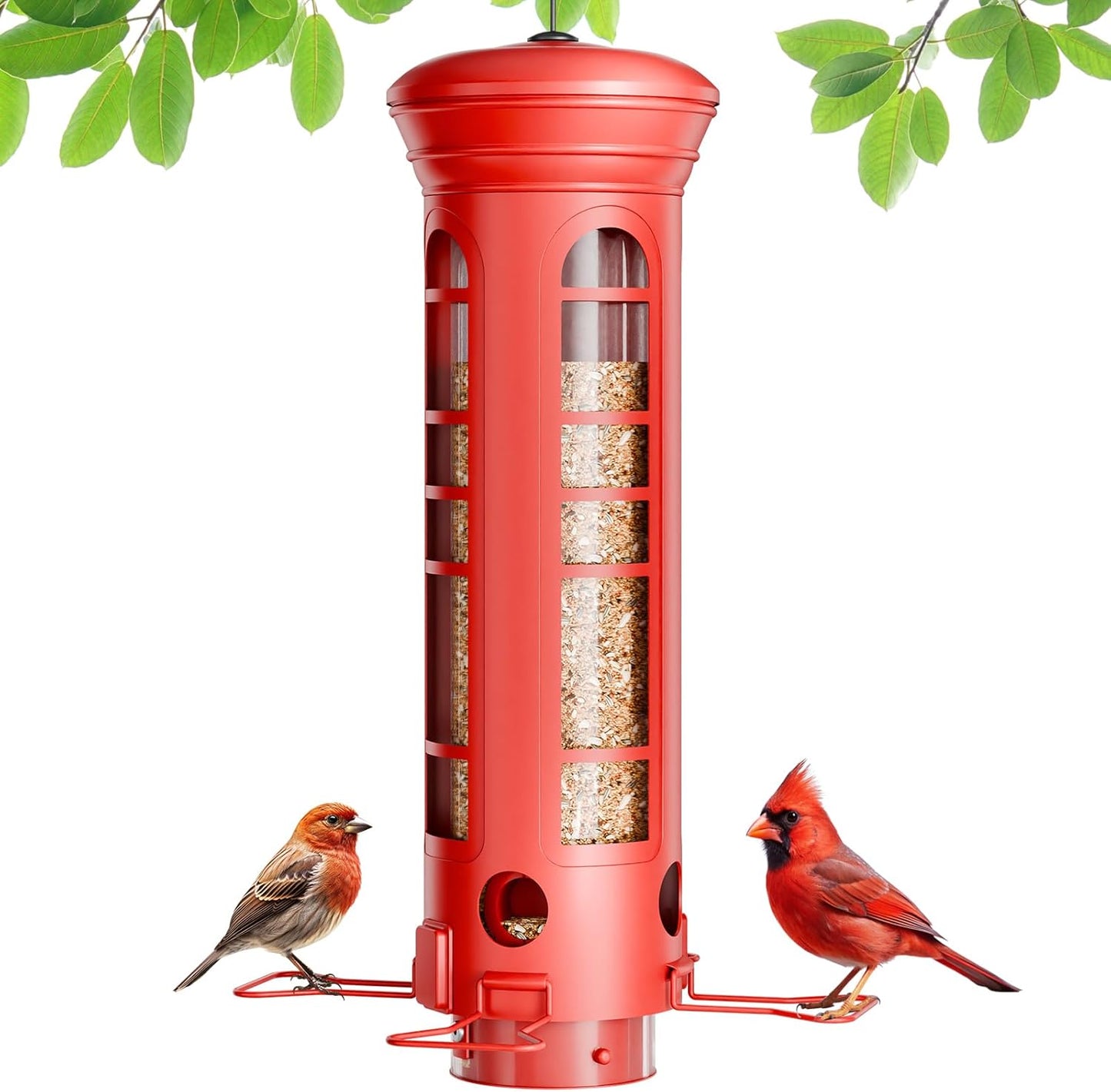 Squirrel Proof Metal Bird Feeder, Removable Base for Cleaning, Weight Activated Perches, 3 Lbs Capacity, Weatherproof & Rust Proof, Outdoor Hanging Bird Feeder for Cardinals, Finches