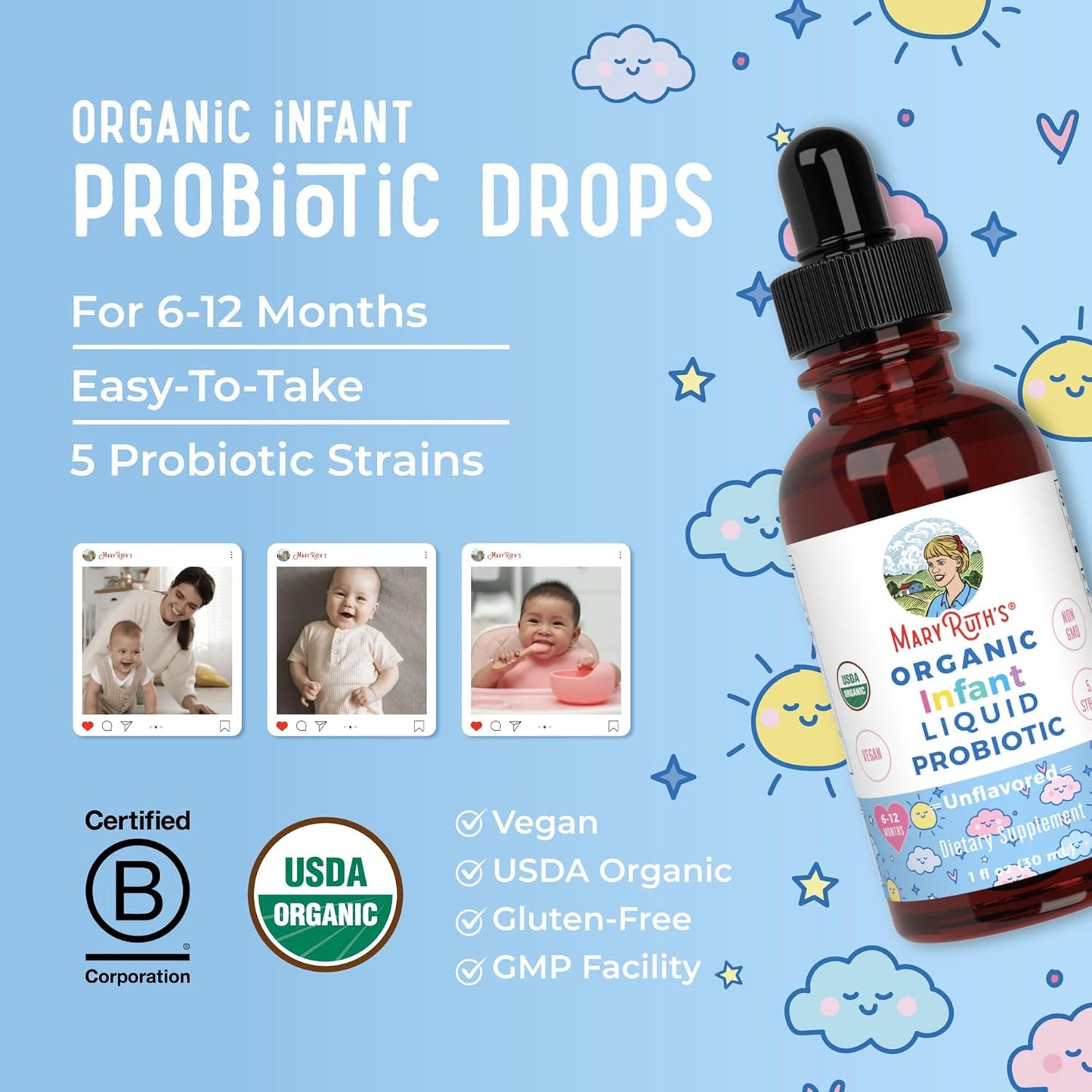 MaryRuth Organics USDA Organic Infant Liquid Probiotic Drops | Baby Es