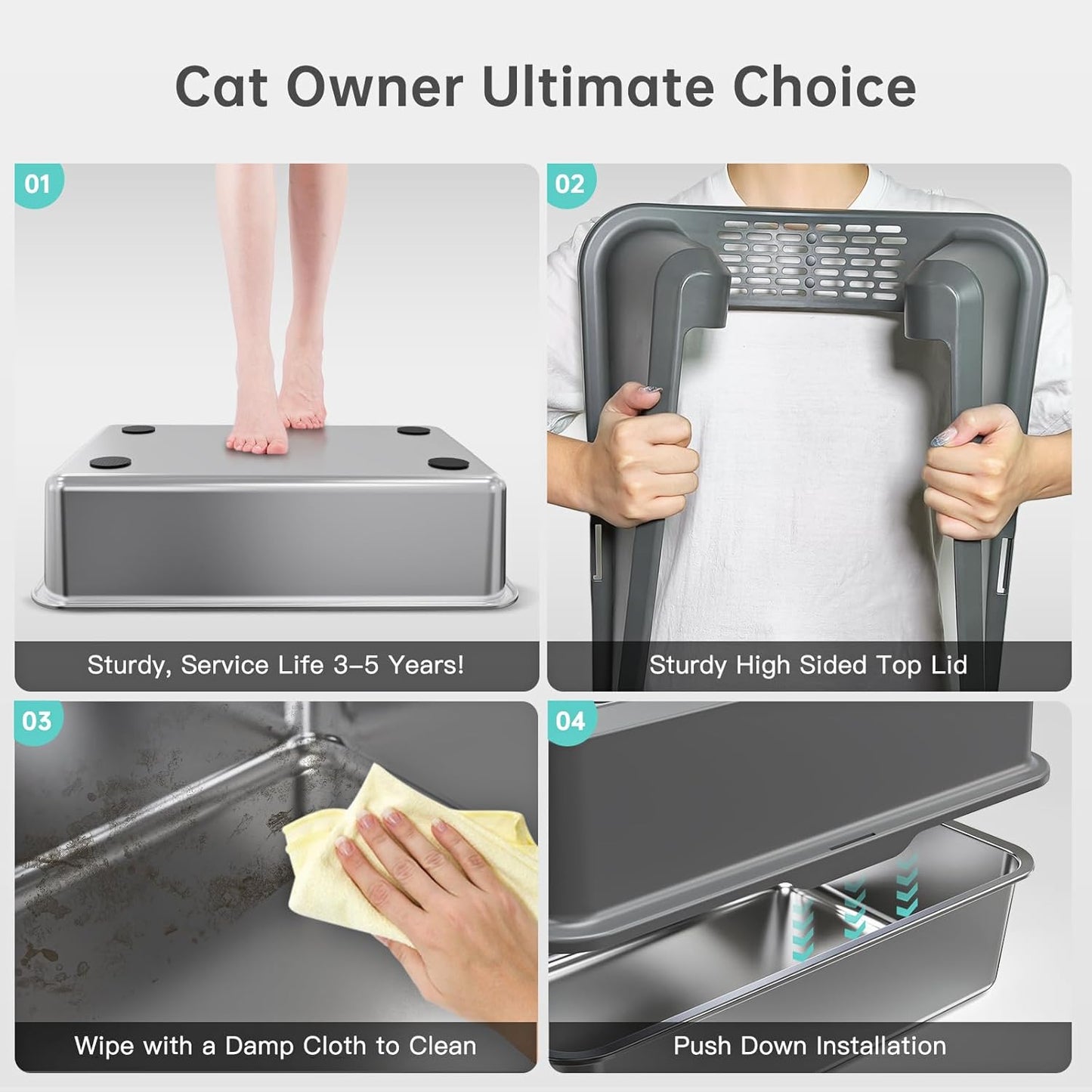 Enclosed Stainless Steel Cat Litter Box with Lid, XL Extra Large Litte