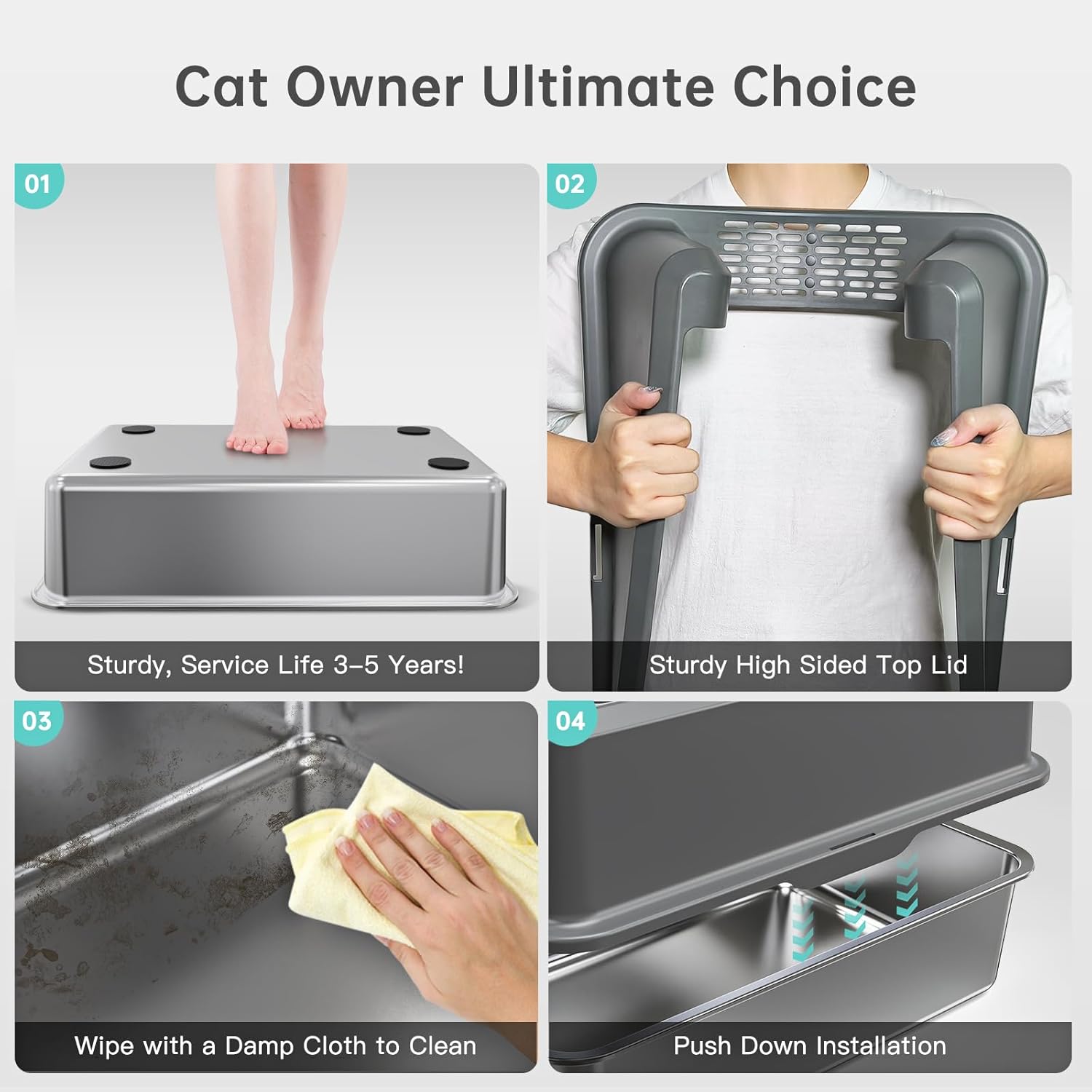 Enclosed Stainless Steel Cat Litter Box with Lid, XL Extra Large Litte