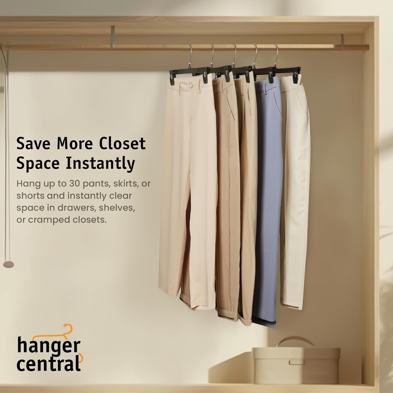 Hanger Central 30 Pack Pants Hangers – 12 Inch Slim Plastic Clothes Ha