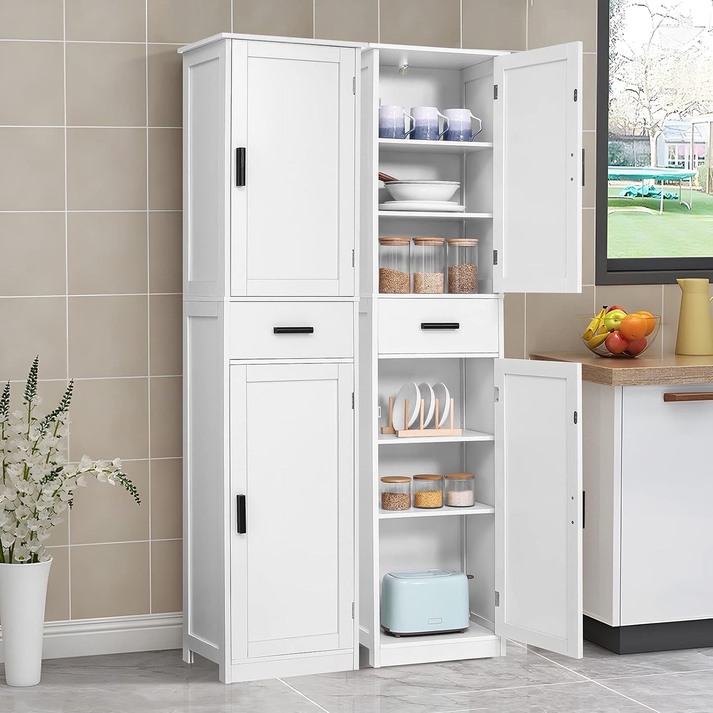 usikey 67'' Tall Bathroom Cabinet, Storage Cabinet with 4 Shelves & 2 