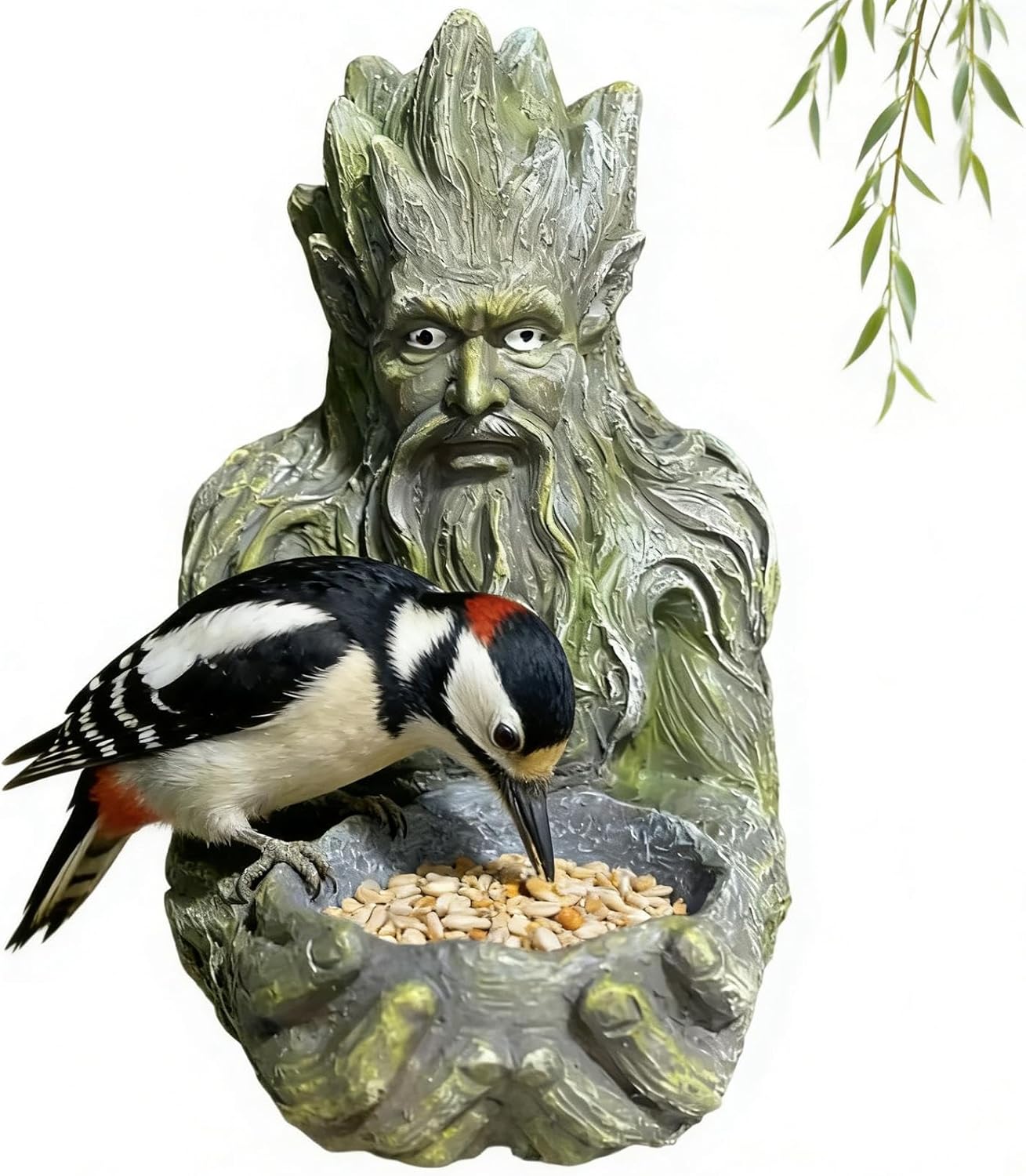 Sparrow Station - Winged Animal Feeder for Gazing | Weather-Proof Stone with Carved Pedestal, Ornate Sanctuary Trough, Backyard Decorative Supplies for Porches, Courtyards, Verandas and Balconies
