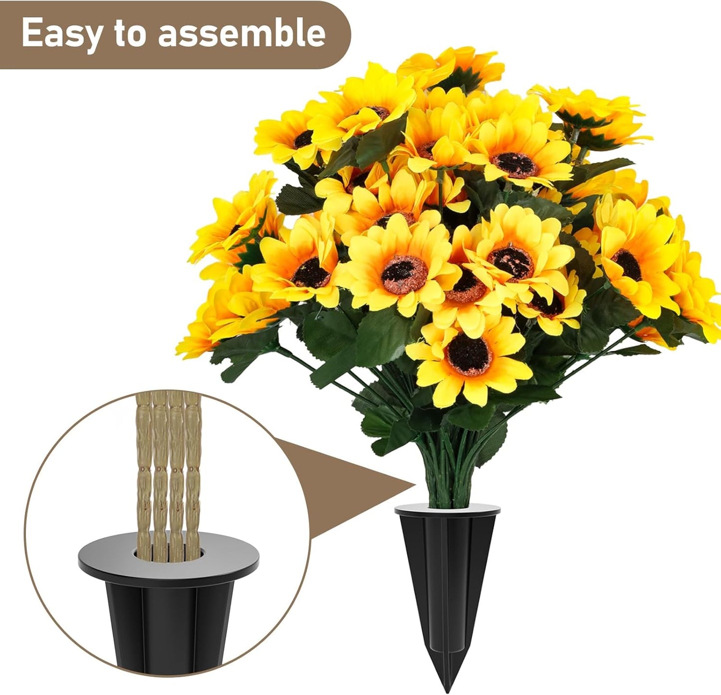 16 Bundles Sunflower Artificial Flowers for Outdoors, Indoor Yellow Fake Floral with Ground Spike for Door Yard Porch Patio Garden Window Box Office Table Kitchen Planter Pot Vase Flowerpot (A)